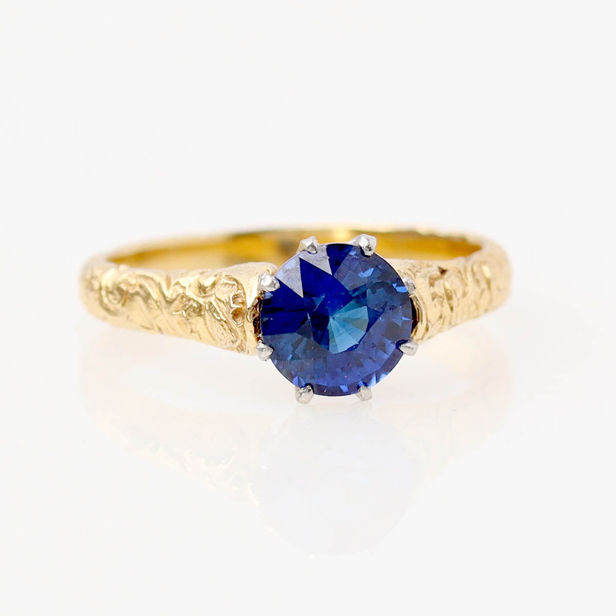 18k Gold Repoussé Sapphire Engagement Ring #2506SA