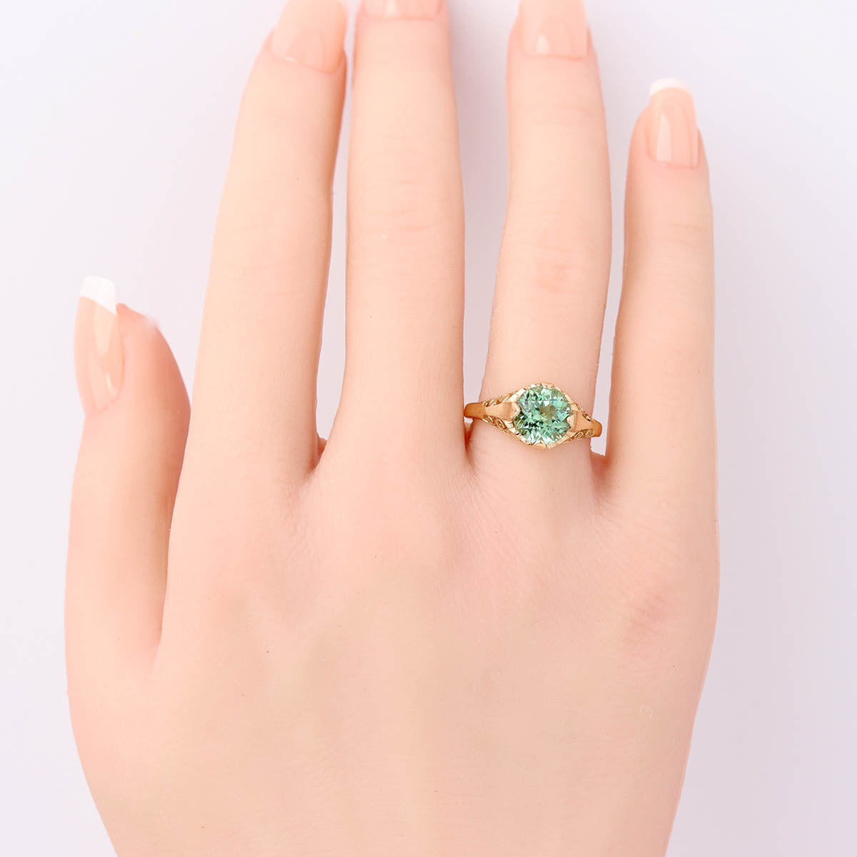 14k Gold Filigree & Green Tourmaline Engagement Ring #3269Y14T