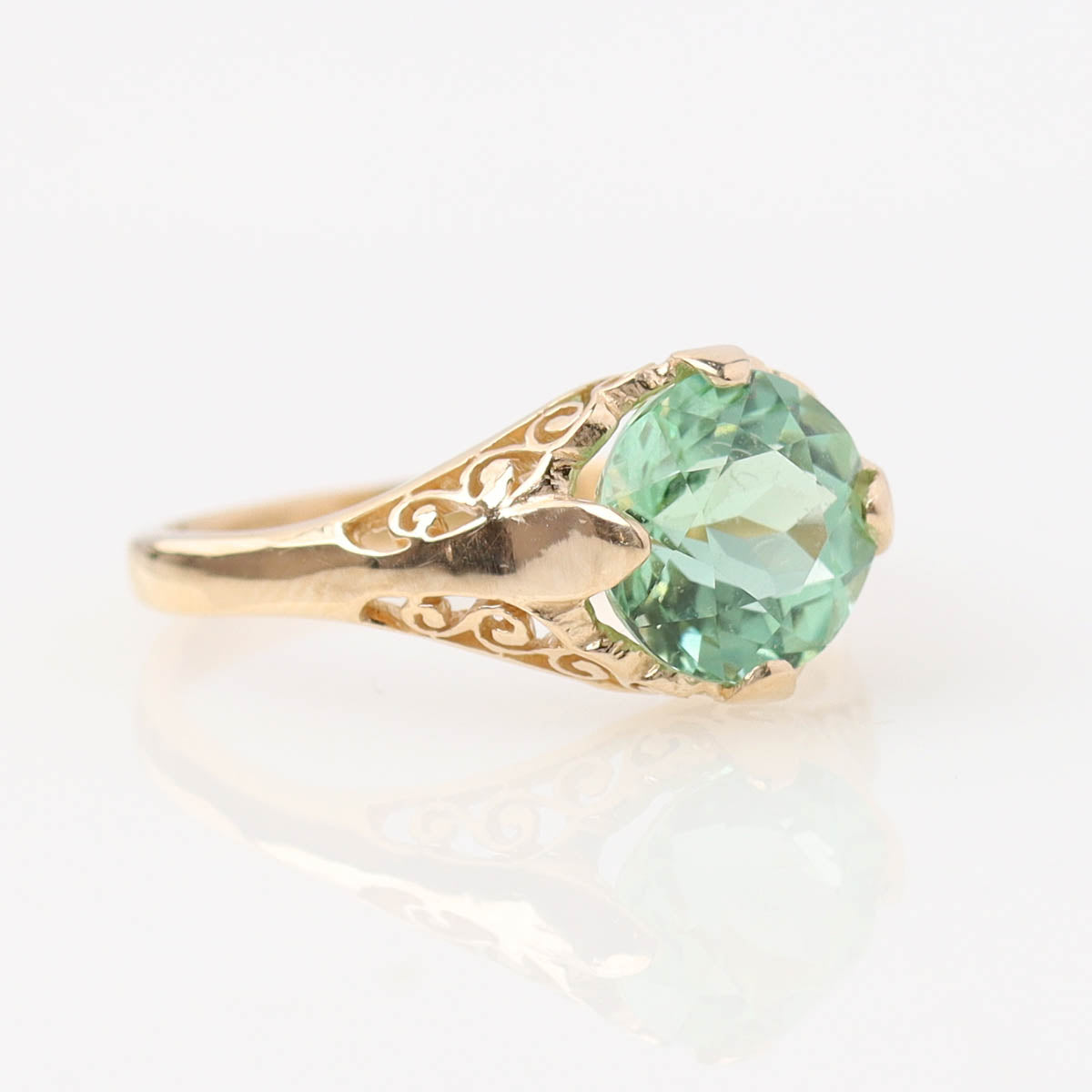 14k Gold Filigree & Green Tourmaline Engagement Ring #3269Y14T