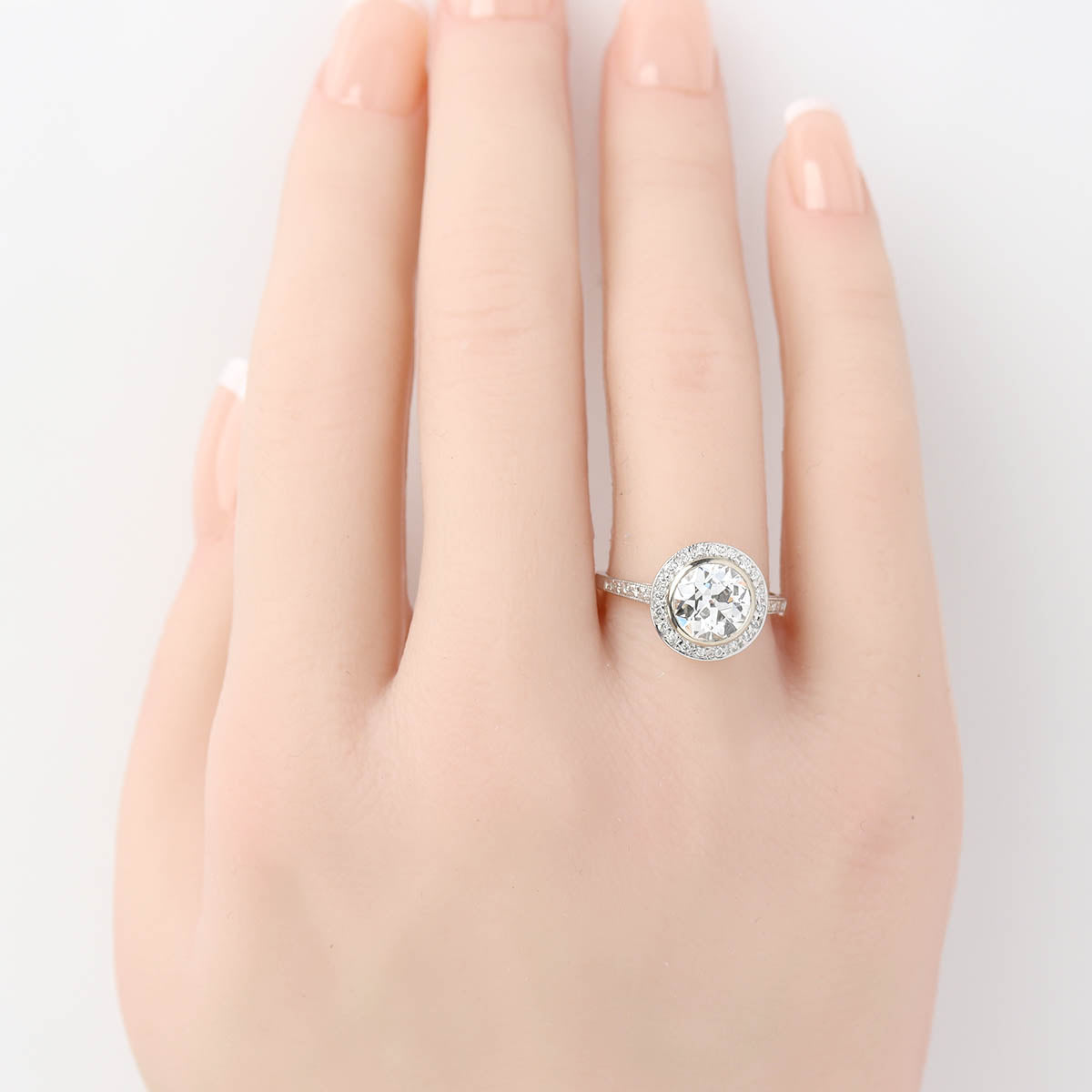 Bezel Set Old European Cut Art Déco Reproduction Engagement Ring #3285W14