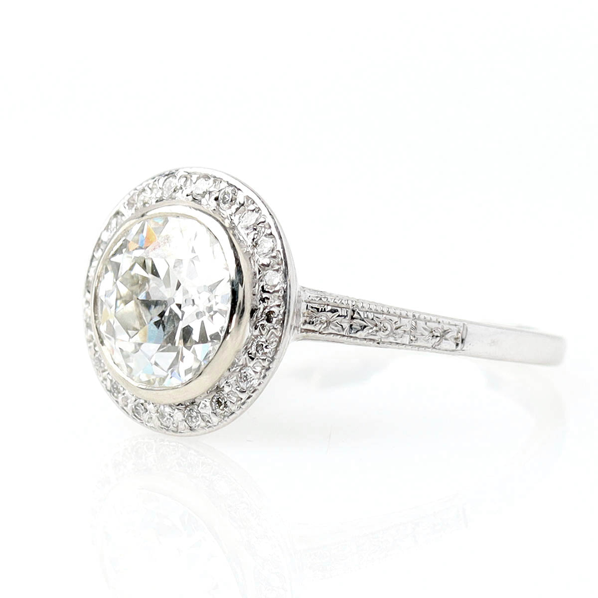 Bezel Set Old European Cut Art Déco Reproduction Engagement Ring #3285W14