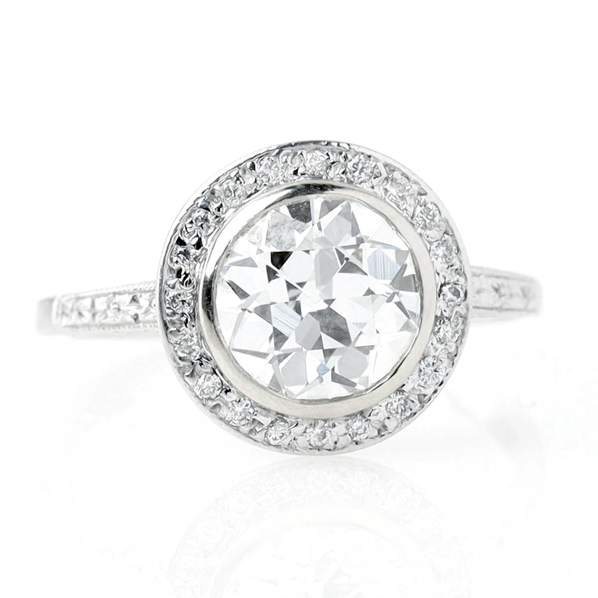 Bezel Set Old European Cut Art Déco Reproduction Engagement Ring #3285W14