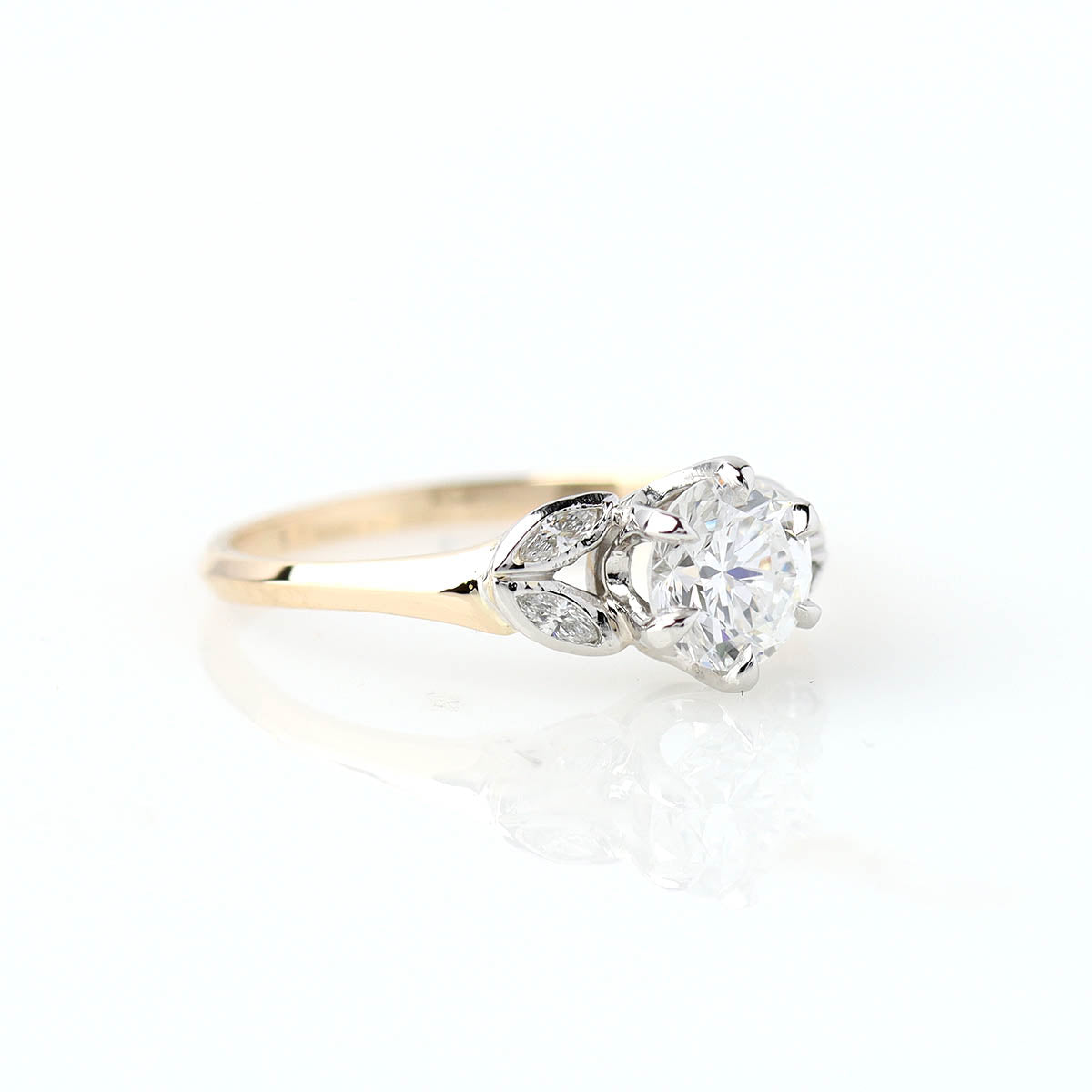 Replica Art Deco Floral Engagement Ring #3289Y14PT-1