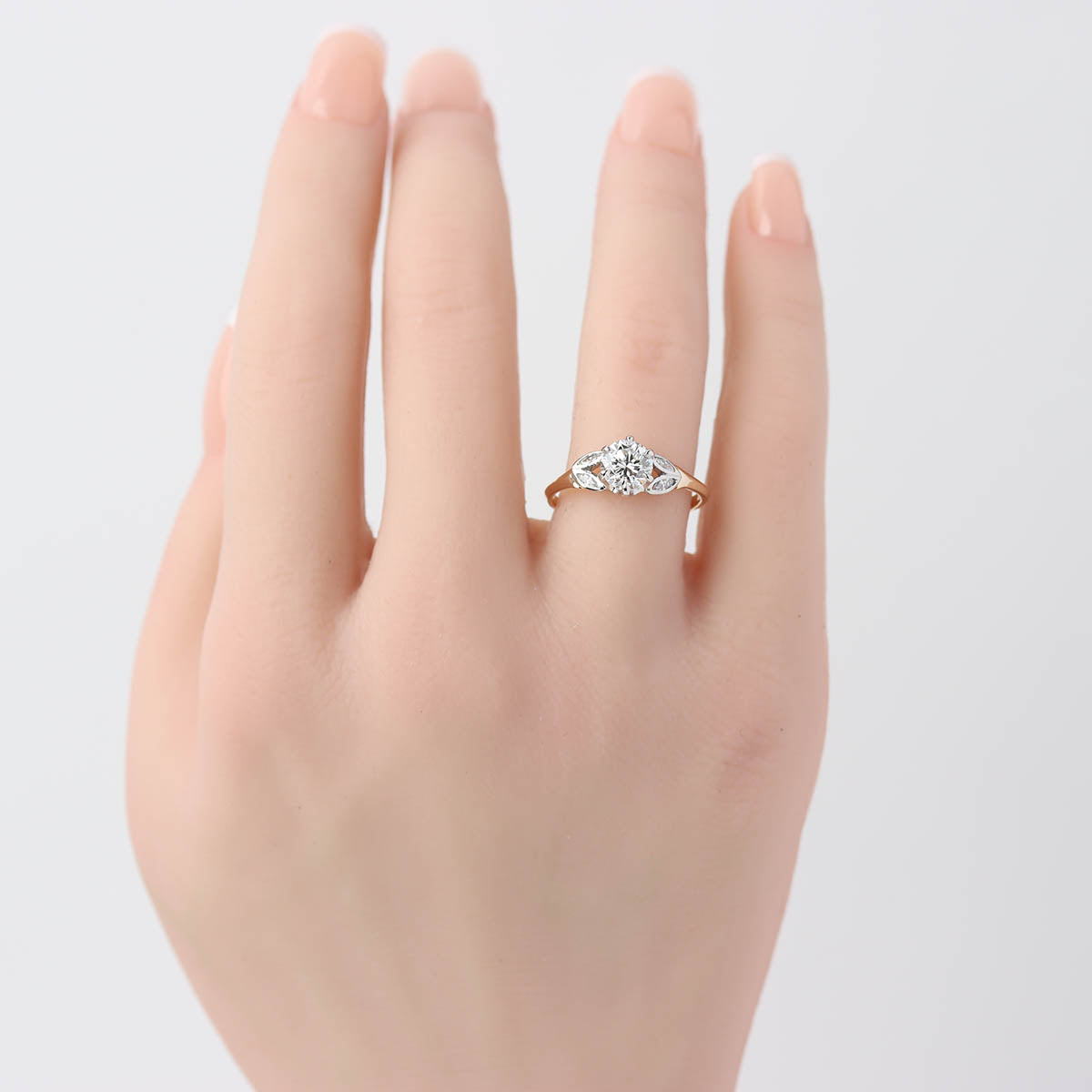 Replica Art Deco Floral Engagement Ring #3289Y14PT-1