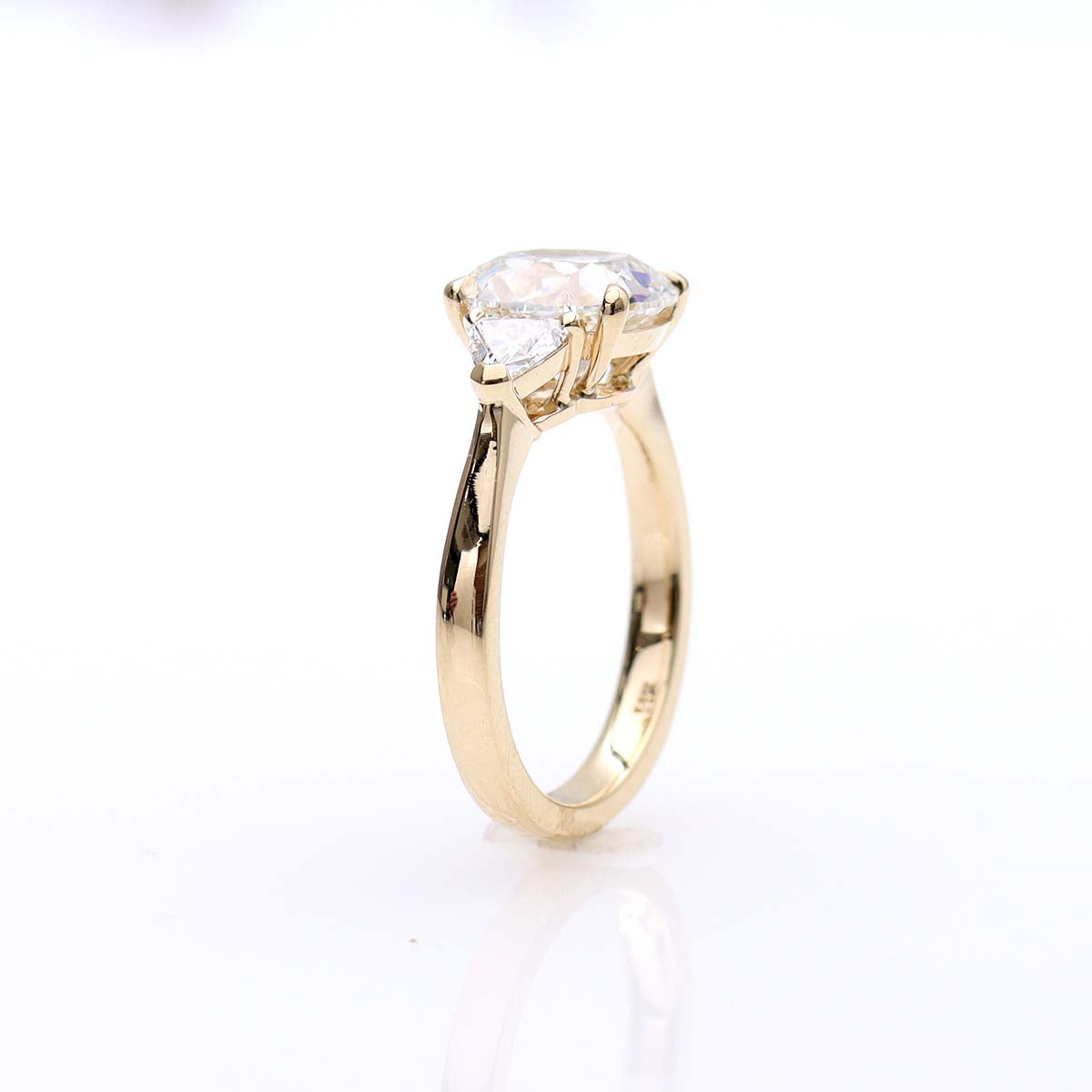 Three Stone Ring with Old Mine Cut Center Stone #3664-1