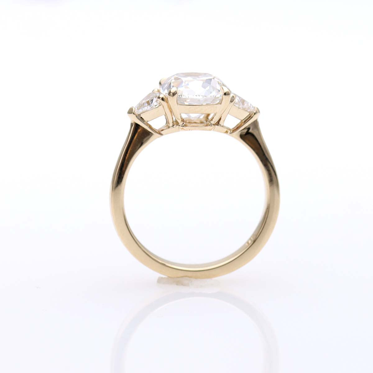 Three Stone Ring with Old Mine Cut Center Stone #3664-1