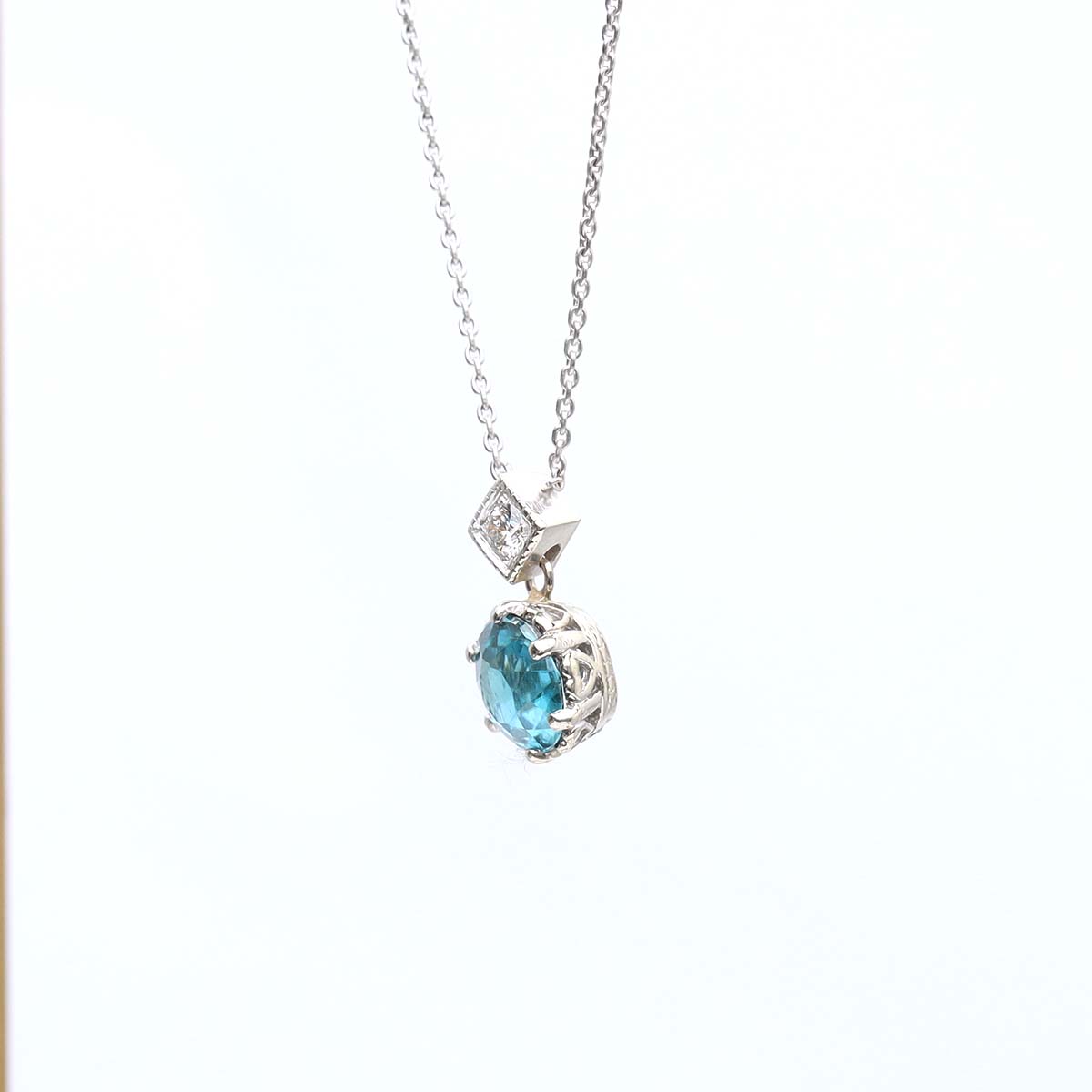 Diamond and Antique Blue Zircon Necklace #5034-5