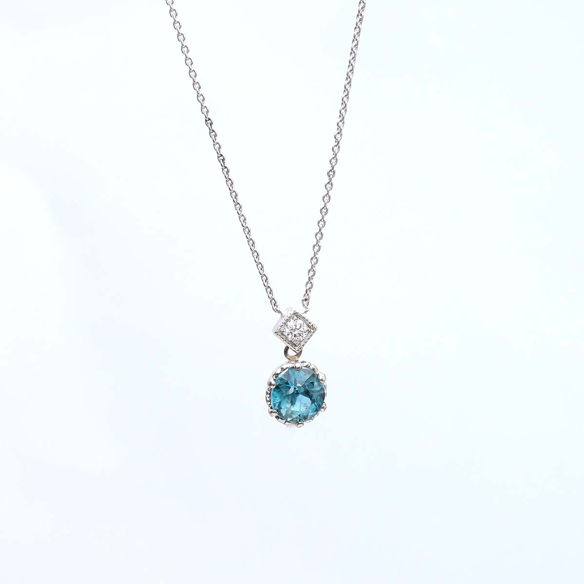 Diamond and Antique Blue Zircon Necklace #5034-5