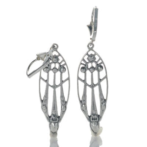 Art Déco Inspired Crystal and Sterling Drop Earrings #79044-01