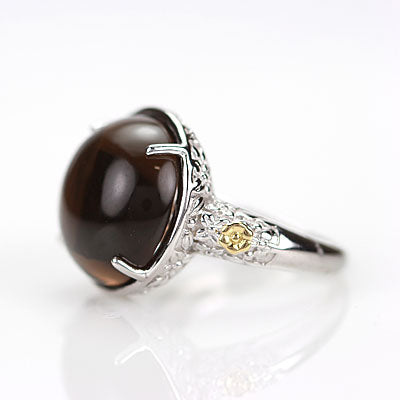 Smokey Quartz Art Nouveau Inspired Sterling Silver Ring #8193R-SMQZ