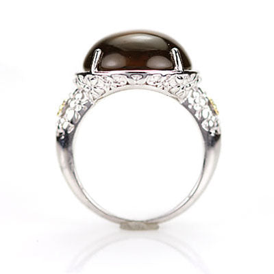Smokey Quartz Art Nouveau Inspired Sterling Silver Ring #8193R-SMQZ