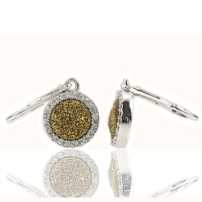 Golden Druzy Quartz Earrings with CZ in Sterling Silver #ERD851-G