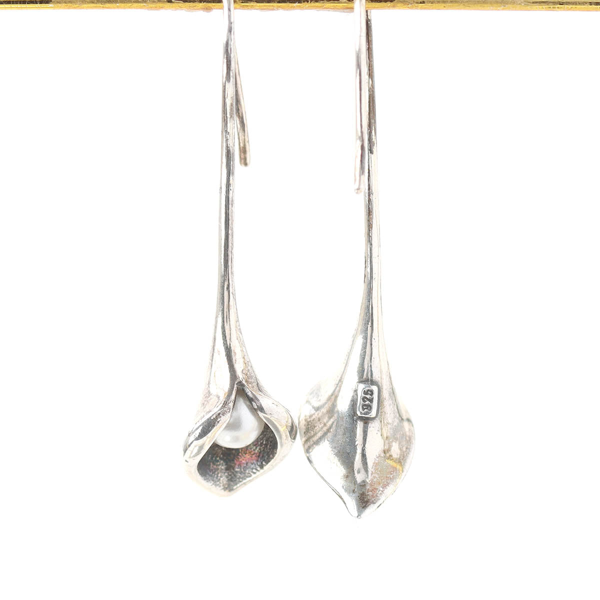 Handmade Lotus Flower Silver & Pearl Earrings #L260422