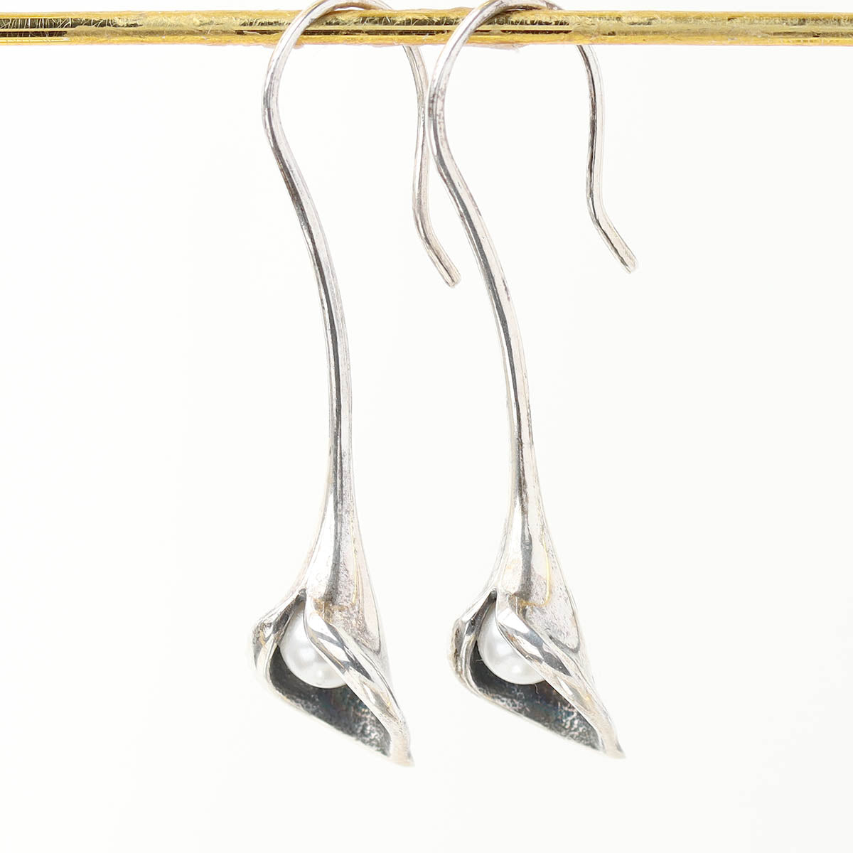 Handmade Lotus Flower Silver & Pearl Earrings #L260422