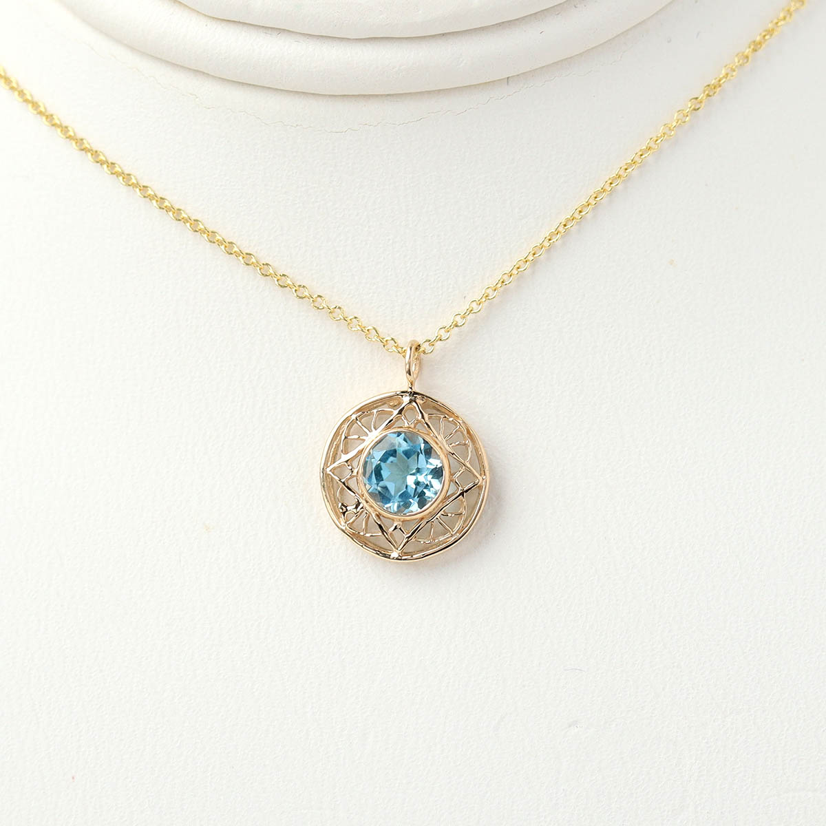 14k Yellow Gold Edwardian Reproduction Blue Topaz Pendant Necklace #LP5025Y14-3