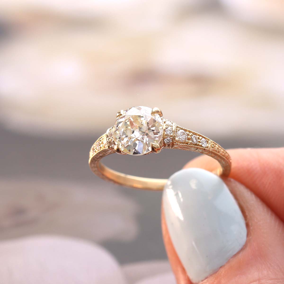 The Lily Engagment Ring With An Old European Cut Diamond #3319-8