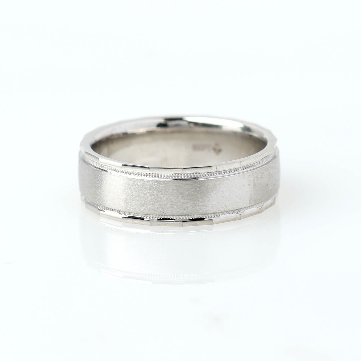 Men's wedding band step patterned edge and millegraine #MB-DC8278PT-1