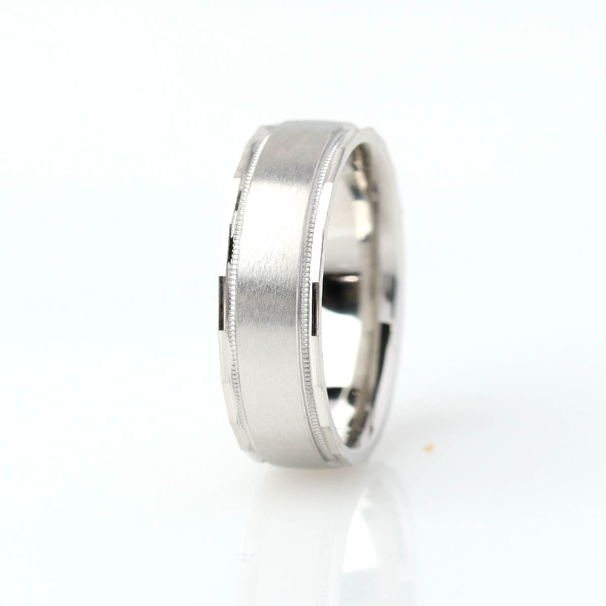 Men's wedding band step patterned edge and millegraine #MB-DC8278PT-1