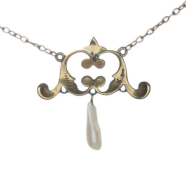 14K Yellow Gold Art Nouveau Pearl Necklace #P401-01
