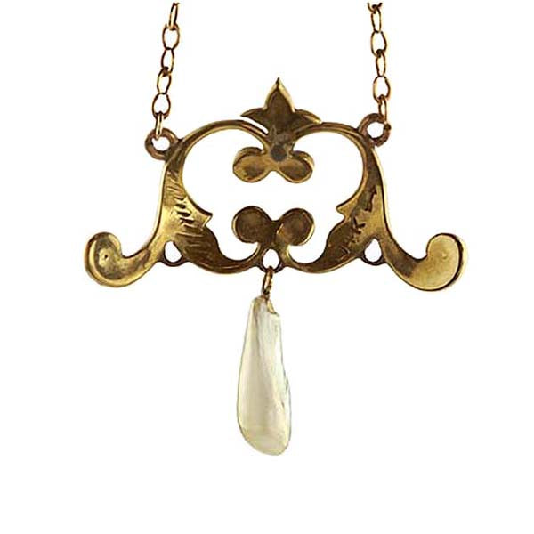 14K Yellow Gold Art Nouveau Pearl Necklace #P401-01