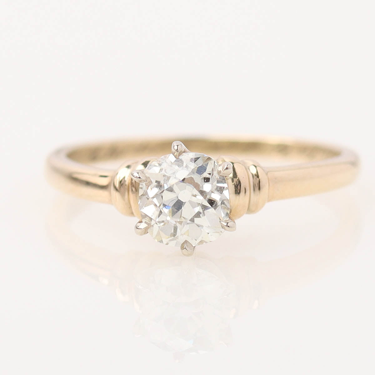 Art Déco Old Mine Cut Diamond and Yellow Gold Engagement Ring #R160204-04