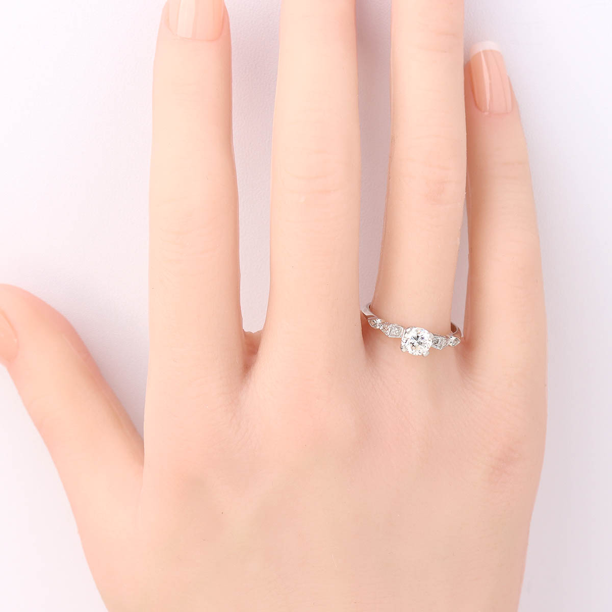 Art Déco Platinum and Old European Cut Diamond Engagement Ring #R160212-04