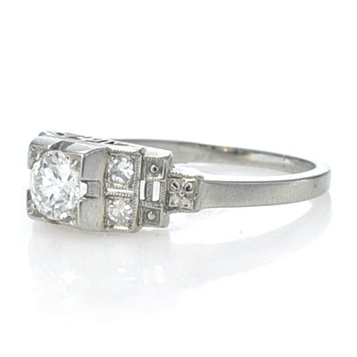 Vintage Engagement Ring with stepped shoulders. #R332-23 - Leigh Jay & Co