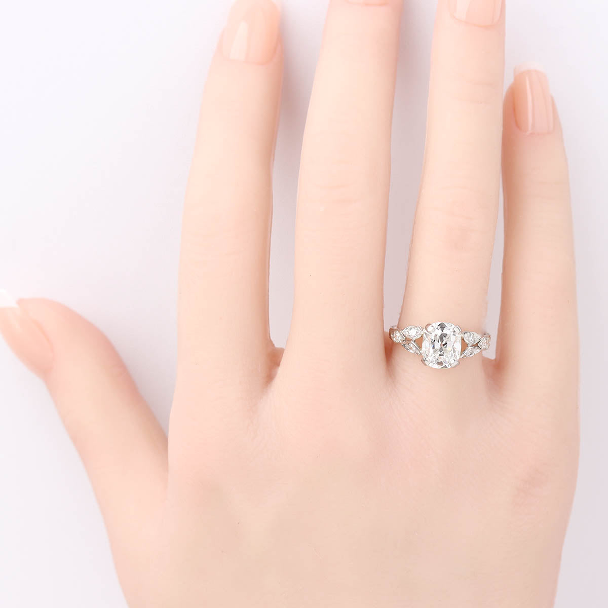 1920s Art Déco Platinum & Old Mine Cut Engagement Ring #R495-03