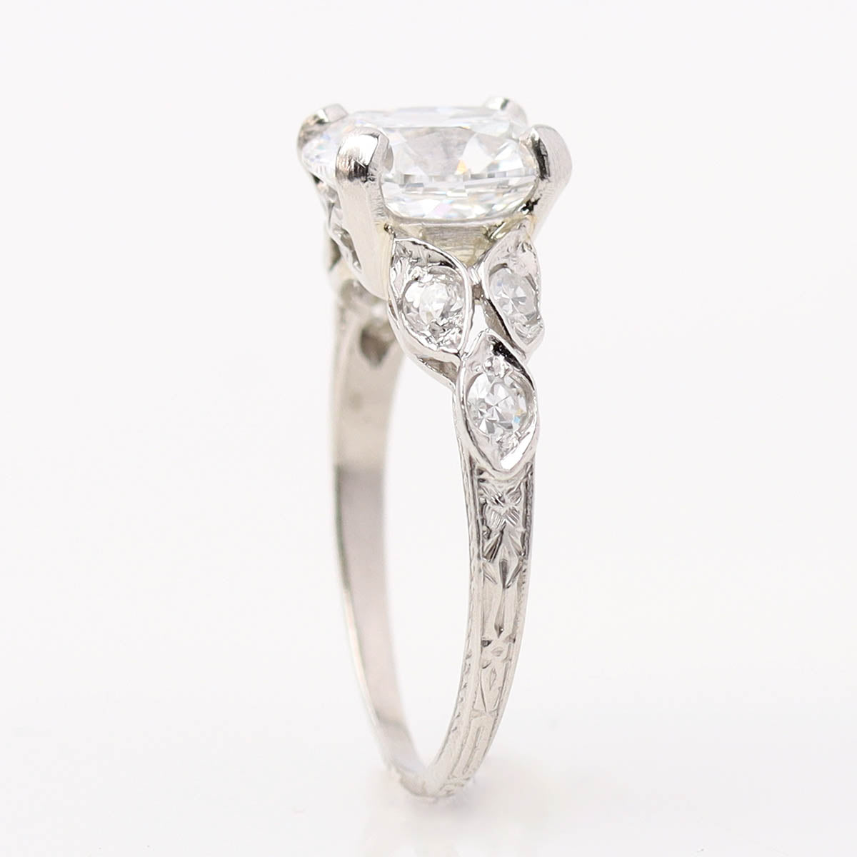 1920s Art Déco Platinum & Old Mine Cut Engagement Ring #R495-03
