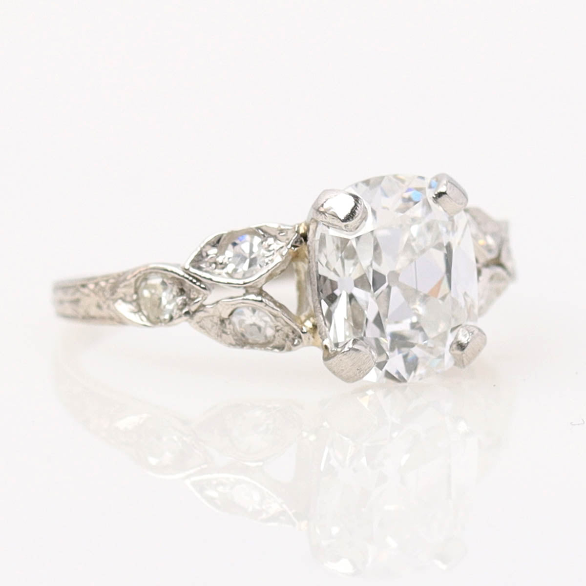 1920s Art Déco Platinum & Old Mine Cut Engagement Ring #R495-03