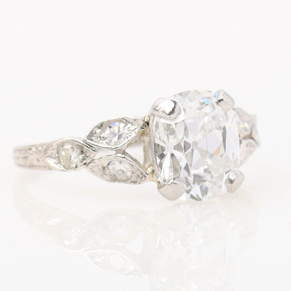 1920s Art Déco Platinum & Old Mine Cut Engagement Ring #R495-03