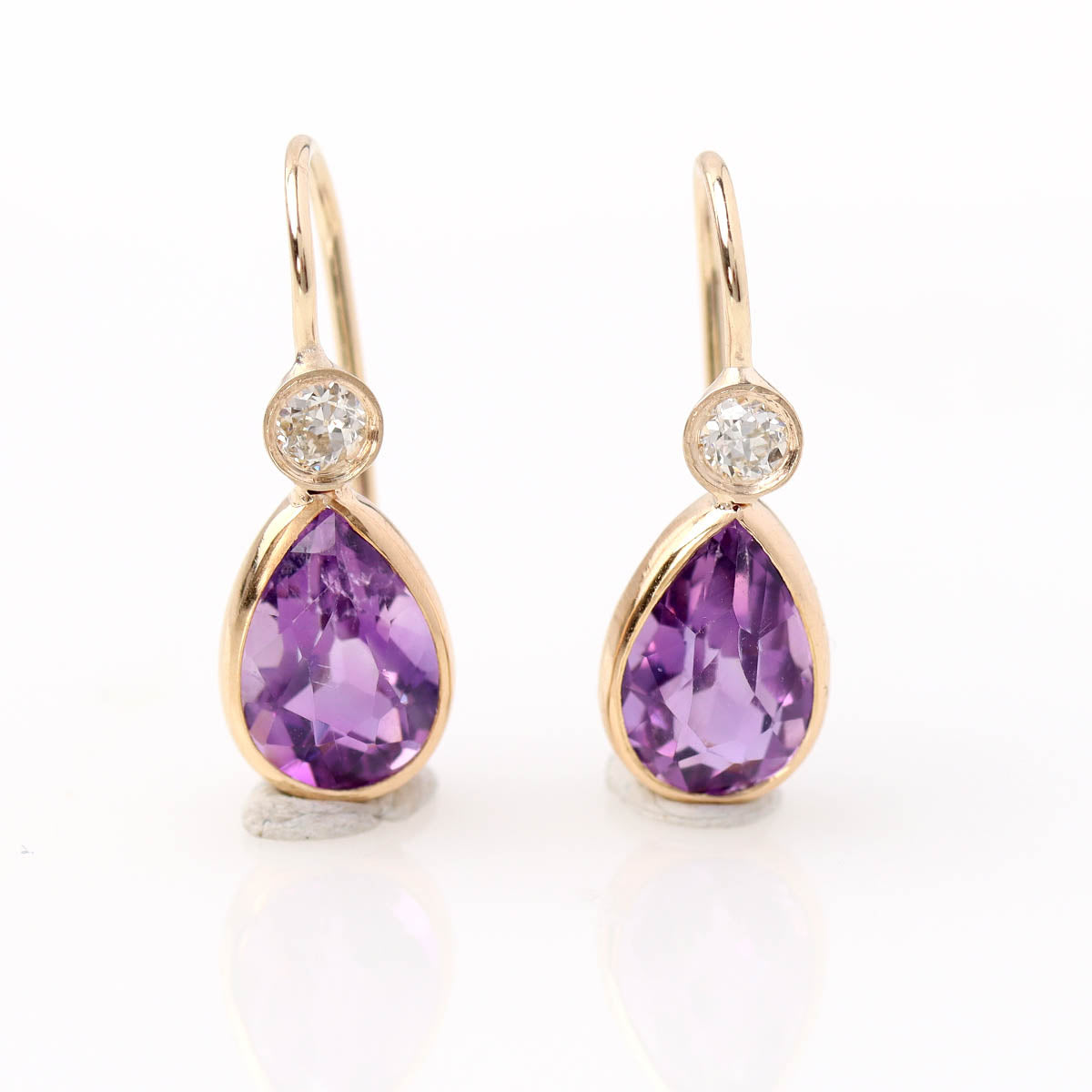 Antique Pear Shape Amethyst & Diamond Drop Earrings #VE260622