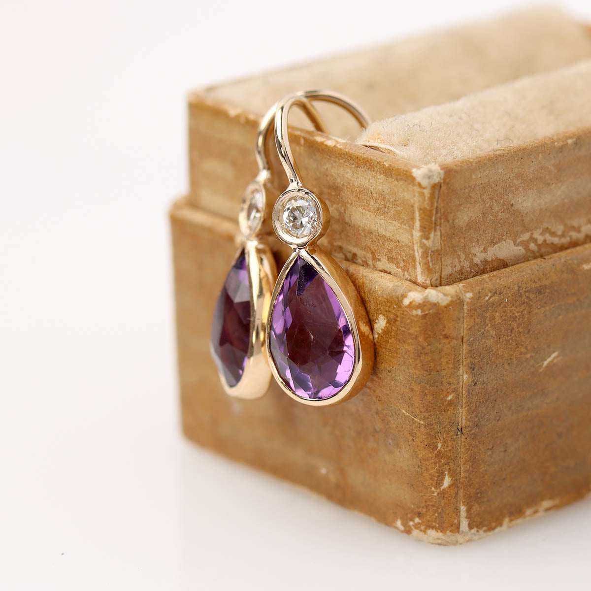 Antique Pear Shape Amethyst & Diamond Drop Earrings #VE260622