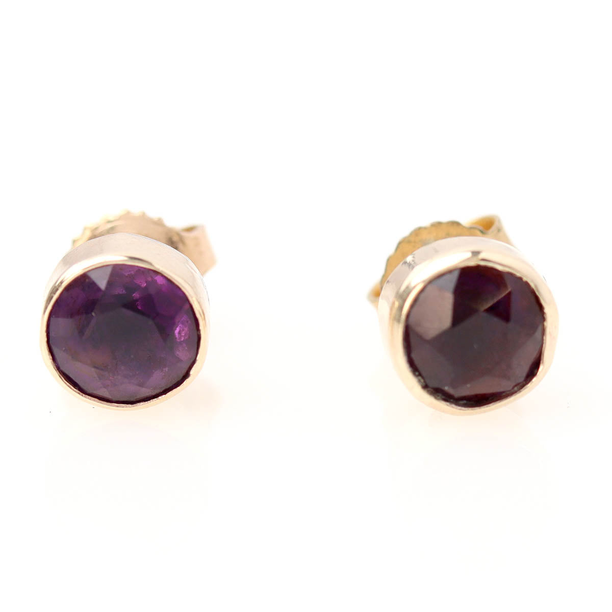 Amethyst Bezel Set Gold Earrings #VE2606