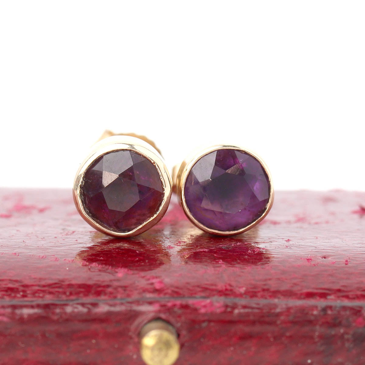 Amethyst Bezel Set Gold Earrings #VE260622AM