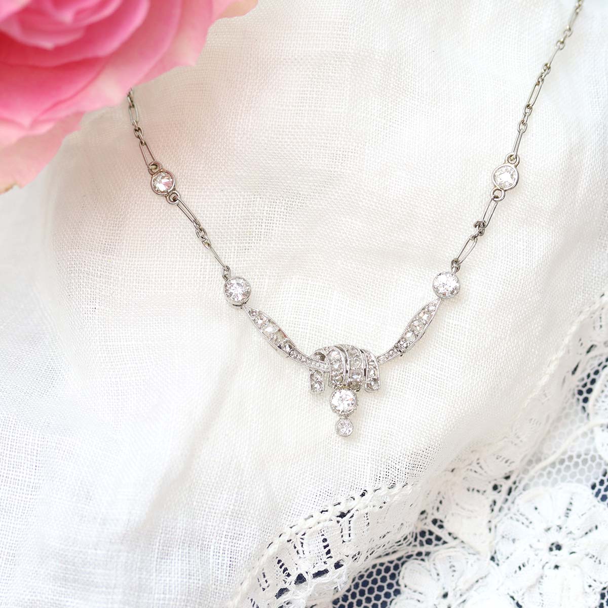 Art Deco Diamond Cascade Necklace #VN170210-01
