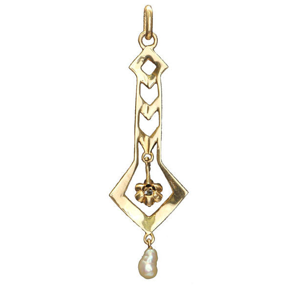 Art Déco Diamond and Pearl Pendant. #VP151002-01
