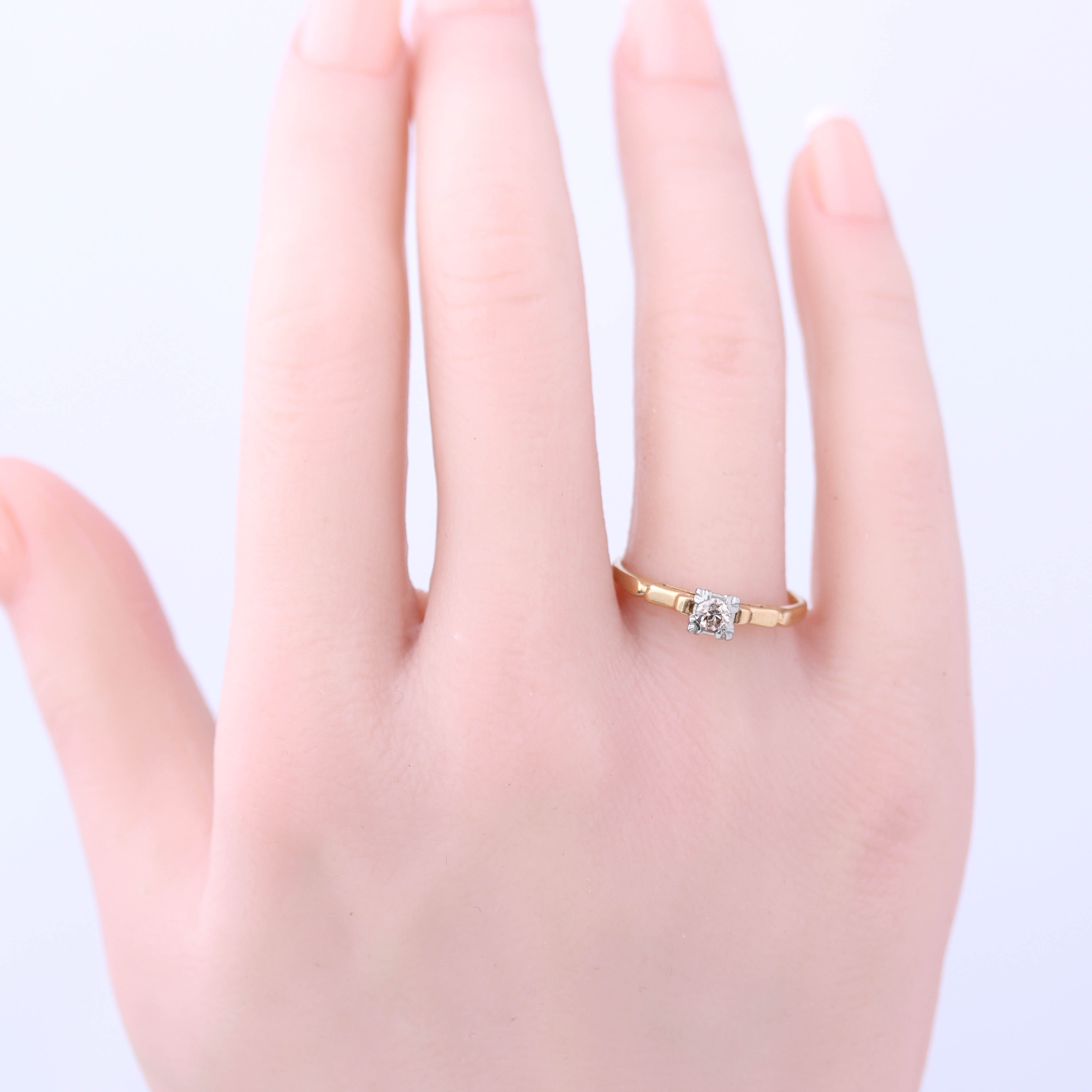 Art Déco 14k Gold & Champagne Diamond Engagement Ring #