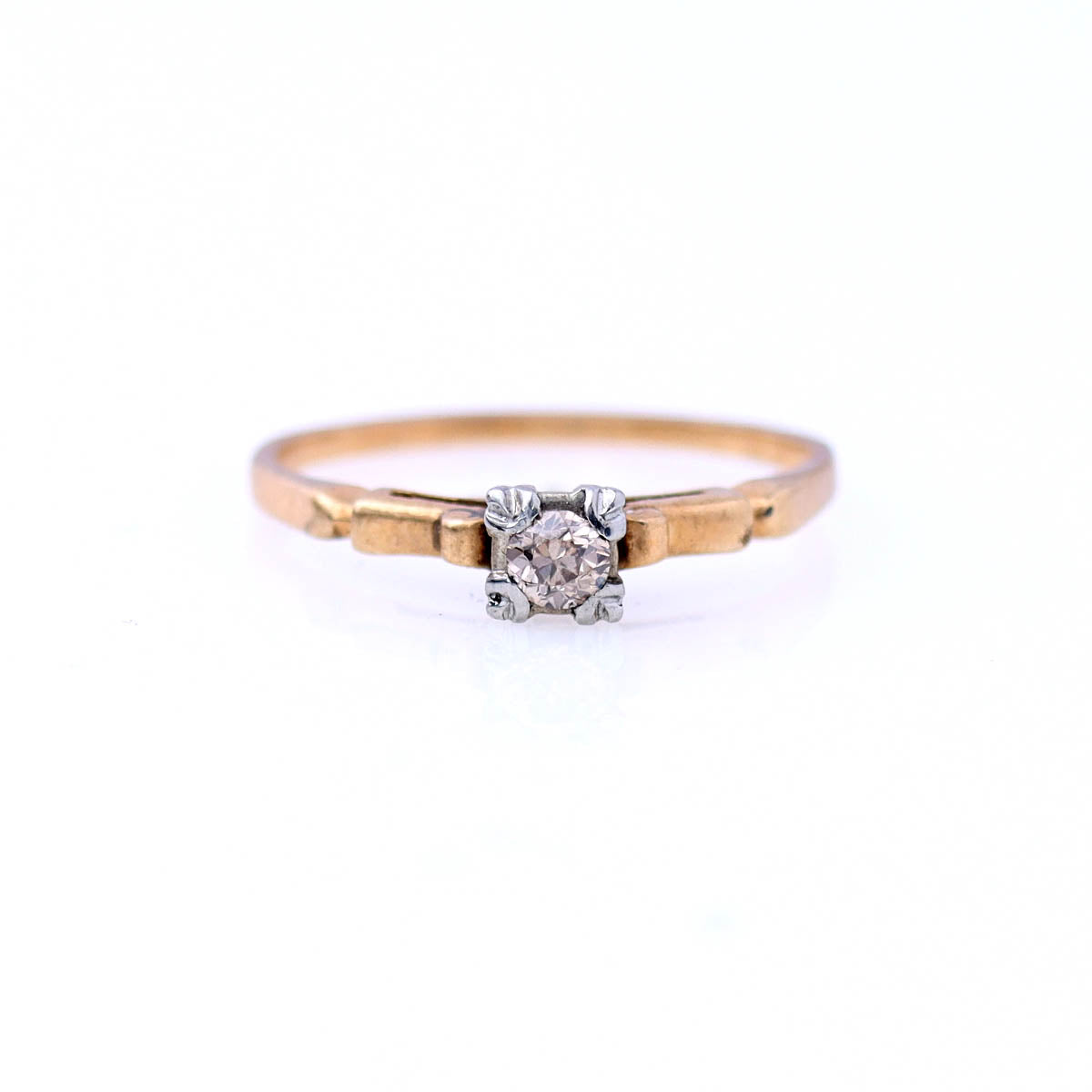 Art Déco 14k Gold & Champagne Diamond Engagement Ring #