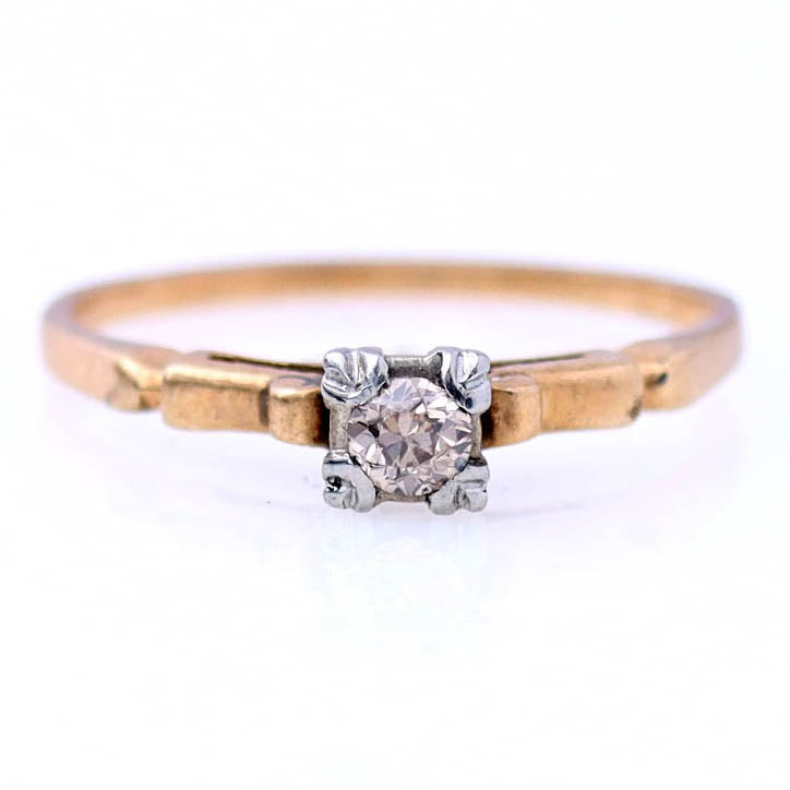 Art Déco 14k Gold & Champagne Diamond Engagement Ring #VR150916-01