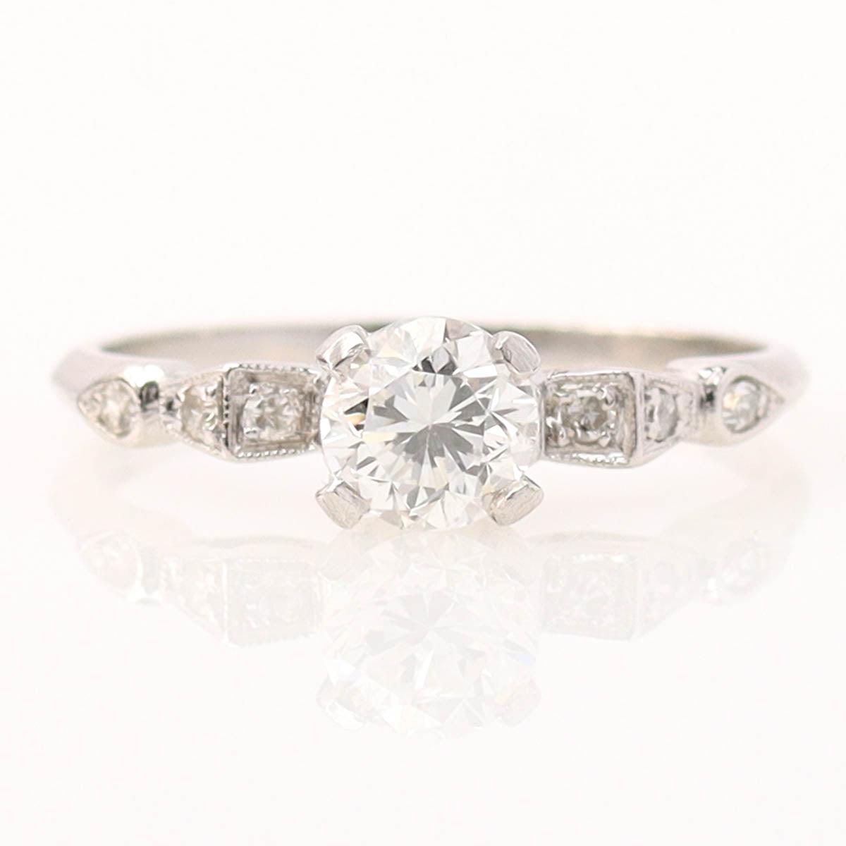 Art Déco Platinum and Old European Cut Diamond Engagement Ring #R160212-04