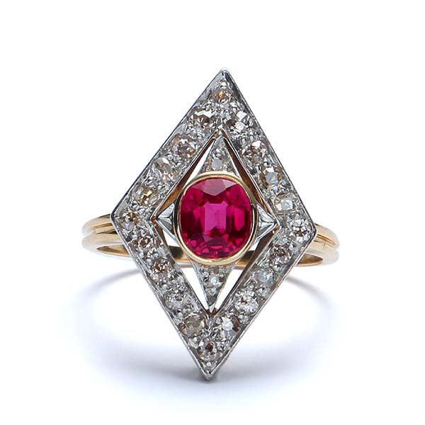 Art Deco Synthetic Ruby and diamond ring #VR160514-09
