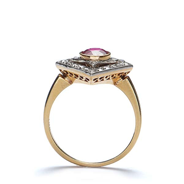 Art Deco Synthetic Ruby and diamond ring #VR160514-09