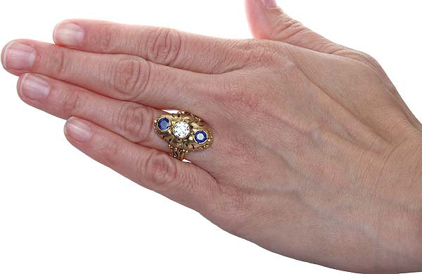 Arts-Crafts Movement Diamond and Sapphire Ring #VR160630-06