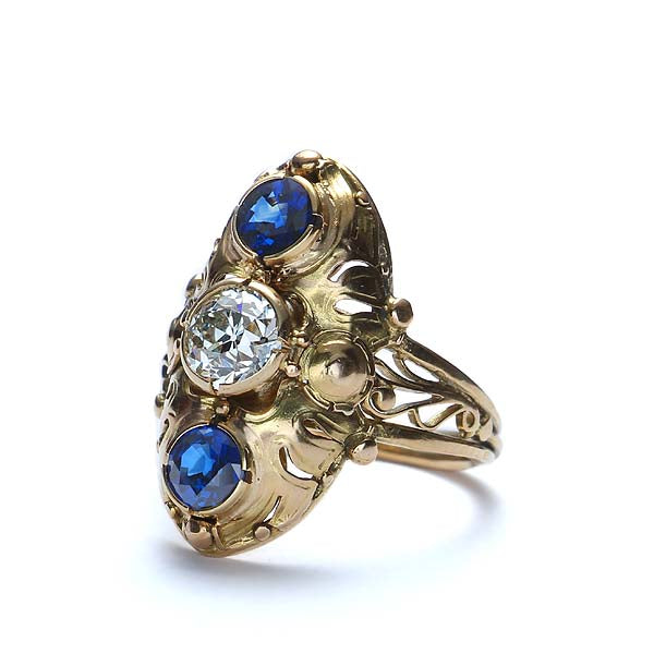 Arts-Crafts Movement Diamond and Sapphire Ring #VR160630-06