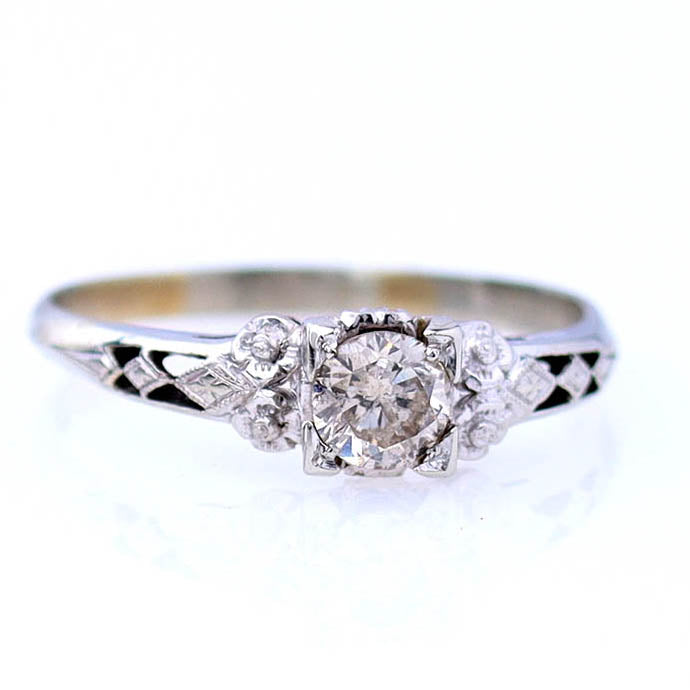 Art Déco 18k White Gold Diamond Solitaire Engagement Ring #VR180131-5