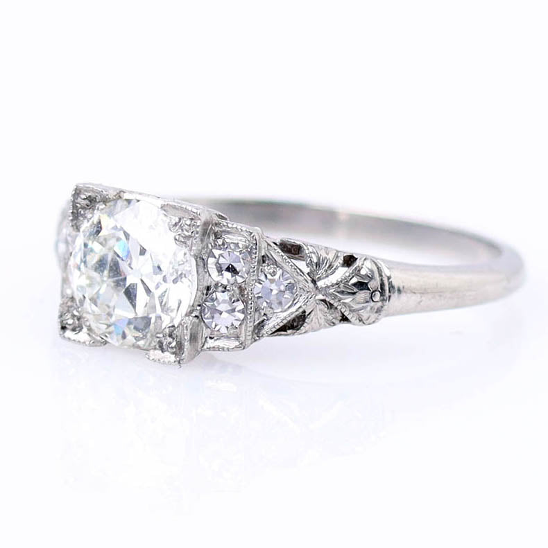 1920s Art Déco Platinum Engagement Ring #VR180821-1A