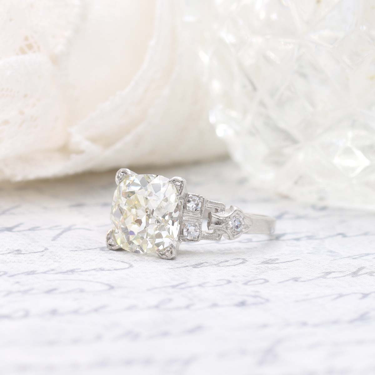 Art Deco Old Mine Diamond Engagement Ring #VR240404
