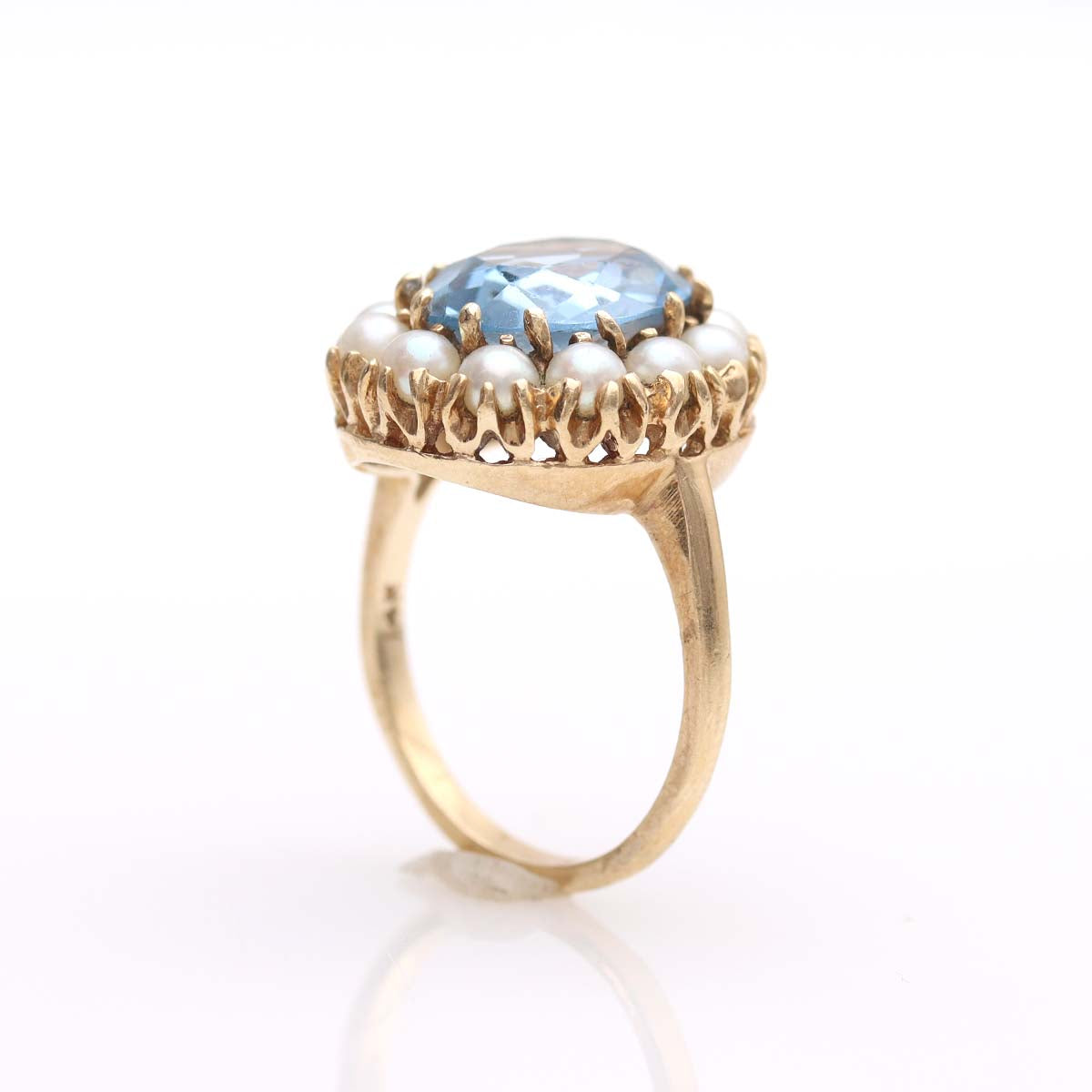 Victorian Style Topaz and Pearl 14k Halo Ring #VR240729-2