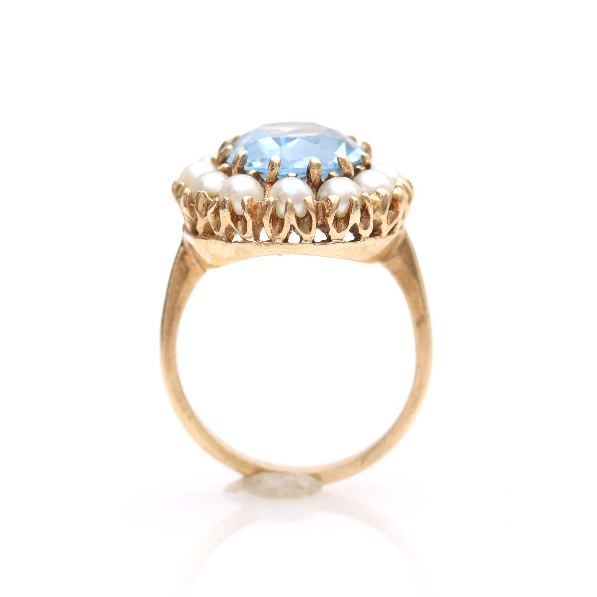 Victorian Style Topaz and Pearl 14k Halo Ring #VR240729-2